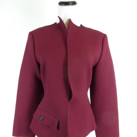 GEOFFREY BEENE COUTURE BERGDORF GOODMAN Vintage wool red black blazer Jacket 4 6 - Picture 1 of 7